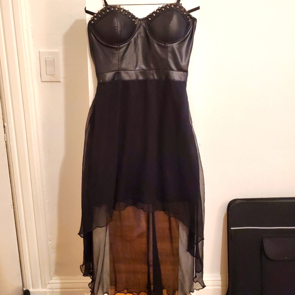 Black High low spike bustier dress